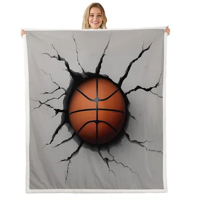Basketball Sports 3D Blanket: Basketball Smashing Through Wall Design