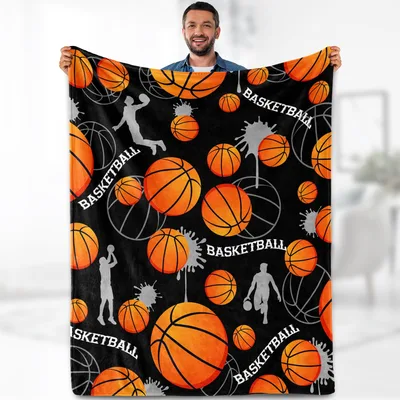 Basketballs and Silhouette Players Blanket for Hoops Fans