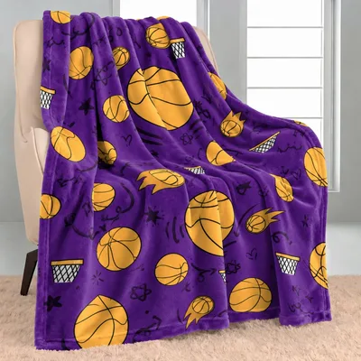 Basketball Pattern Blanket: Purple Hoops and Balls Design