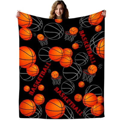 Basketball Pattern Orange Blanket for Hoop Fans
