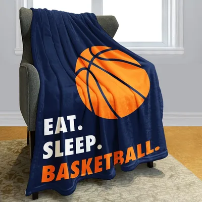 Eat Sleep Basketball Blanket: Navy Hoops Throw for Fans