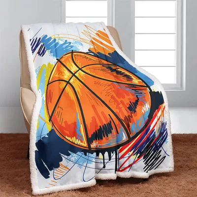 Basketball Sports Art Blanket: Watercolor Orange Ball Design