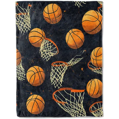Vintage Navy Basketballs Blanket: Hoop and Ball Pattern Design