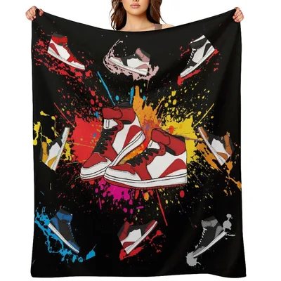 High Top Sneakers Blanket with Paint Splatter Design