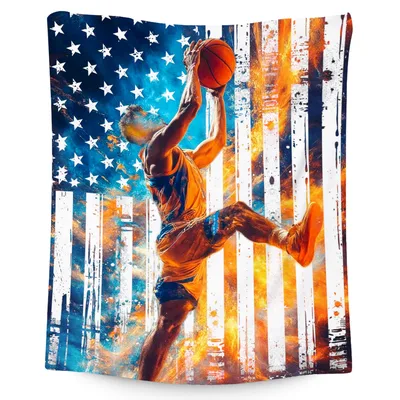 Basketball Dunk American Flag Blanket: Patriotic Sports Art