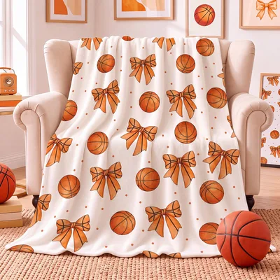 Basketball Bow Pattern Blanket: Coquette Sport Design