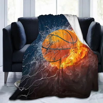Basketball Fire Water Blanket features a vibrant orange hoop