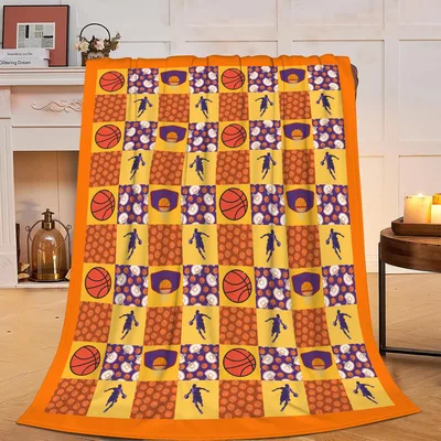 Basketball Court Blanket Featuring a Checkerboard of Hoops and Players