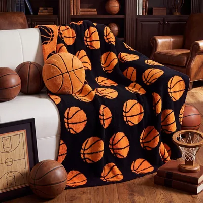 Basketball Pattern Black Orange Blanket for Court Lovers