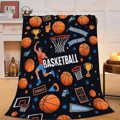 Basketball Trophy Pattern Design Blanket for Court Enthusiasts