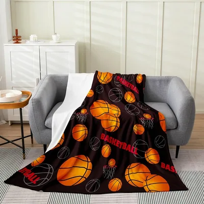 Basketball Pattern Sports Fan Blanket with Orange Balls and Hoops