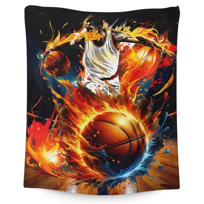 Basketball on Fire Splash Blanket: Dynamic Art for Court Lovers