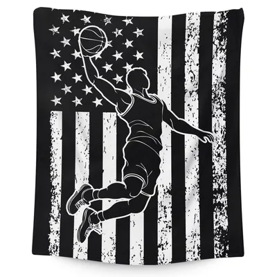 American Flag Basketball Dunk Silhouette Blanket for Court Fans