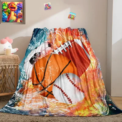Sports Balls on Fire Blanket featuring a basketball baseball
