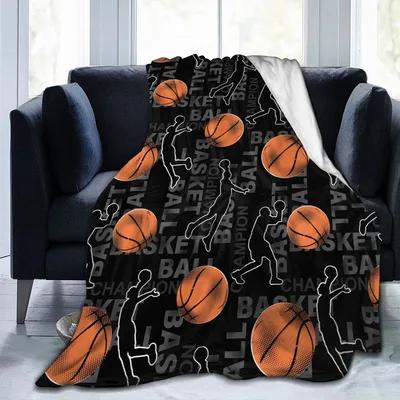Basketball Silhouette Pattern Blanket featuring orange balls