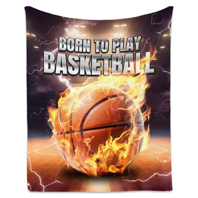 Born to Play Basketball Blanket features a flaming orange