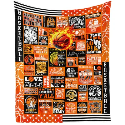 Basketball Word Collage Orange Blanket for Court Enthusiasts