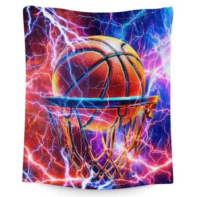 Basketball in Electric Lightning Blanket: Neon Slam Dunk Design