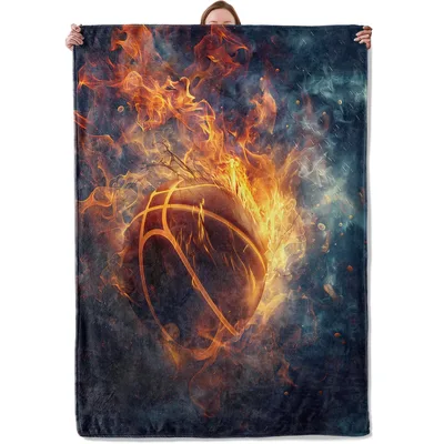 Flaming Basketball in Space Blanket: Cosmic Fire Design for Fans
