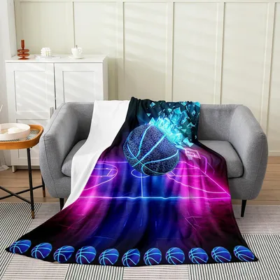 Neon Basketball Court Design Blanket: Glowing Neon Court Art