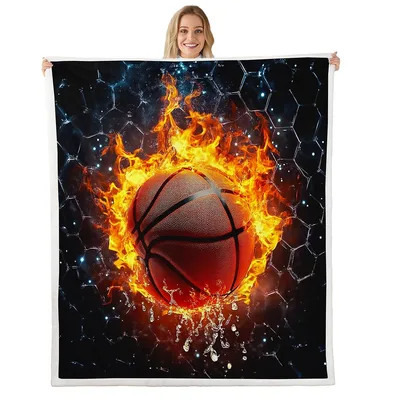 Flaming Basketball in Hexagon Blanket: Fiery Court Design