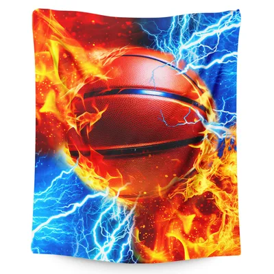Flaming Basketball with Lightning Blanket: Hot Hoops and Stormy Design