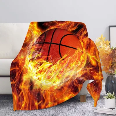 Flaming Basketball Design Blanket: Fiery Orange Hoop Art