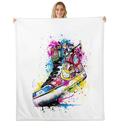Graffiti Basketball Sneaker Art Blanket: Urban High-Top Design