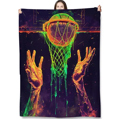 Neon Basketball Hoop Hands Blanket: Neon Dunk Art for Players