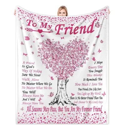 Friendship Gift Blanket with a Pink Heart Tree and Verse