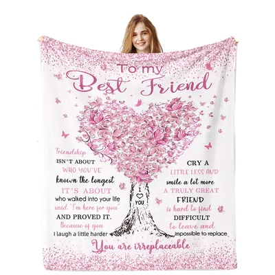 to my Best Friend Blanket: A Heart-Shaped Tree of Pink Butterflies
