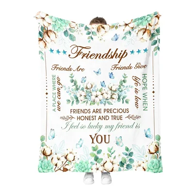 Friendship Quote Floral Blanket featuring plant bolls