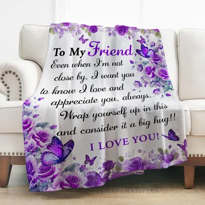 Friend Hug Blanket: Purple Roses and a Note for Your Bestie