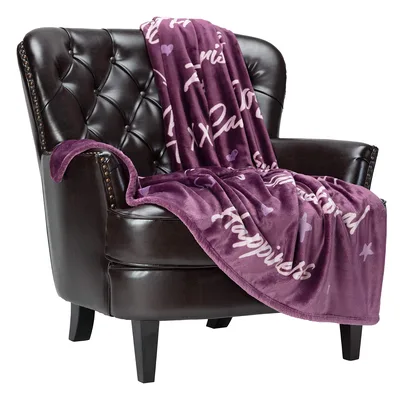 Happiness Script Blanket for Your Best Friend in Plum