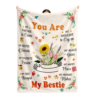 You Are My Bestie Blanket Celebrating Friendship with Floral Bouquet