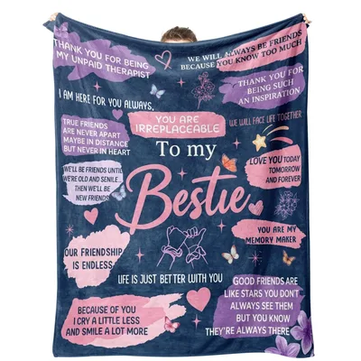 To My Bestie Friendship Quotes Blanket with Pink Script