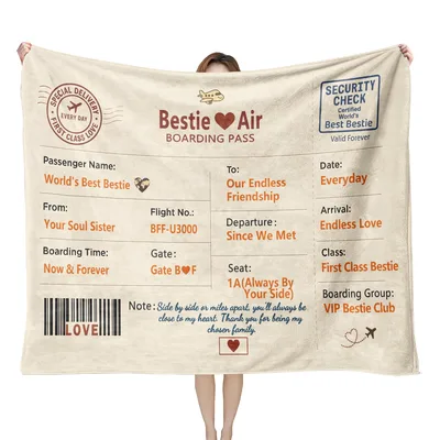 Best Friend Boarding Pass Blanket for Long Distance Friends