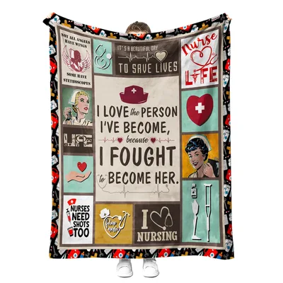 Nurse Life Quote Collage Blanket featuring vintage art