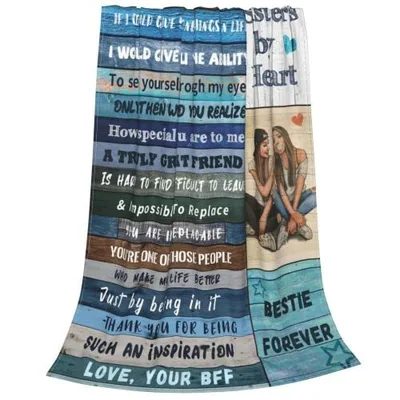 Bestie Forever Friendship Words Blanket features rustic wood