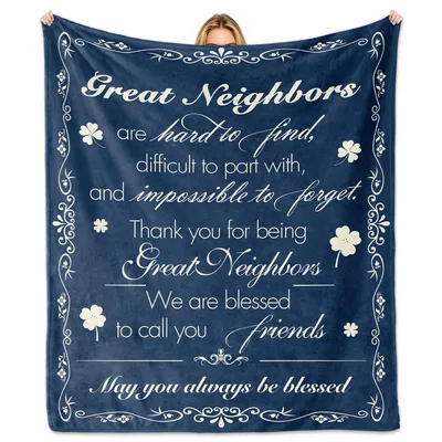 Great Neighbors Thank Blanket features a sentimental quote