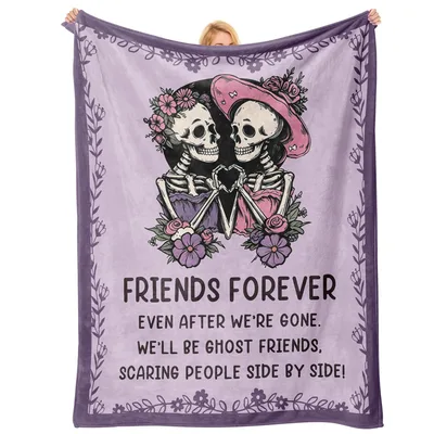 Friends Forever Skeleton Couple Blanket: Spooky Best Friend Gift