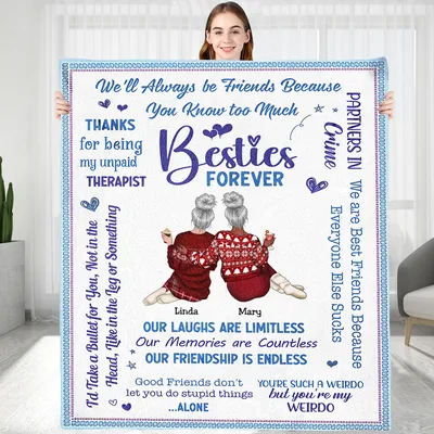 Besties Forever Friendship Quote Blanket for Linda and Mary