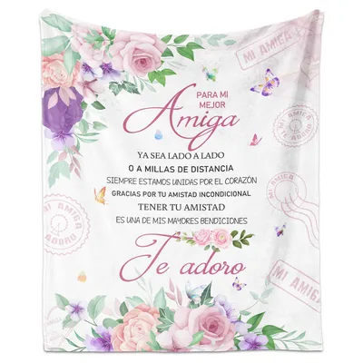 Amiga Floral Message Words Blanket: Spanish Friendship Design