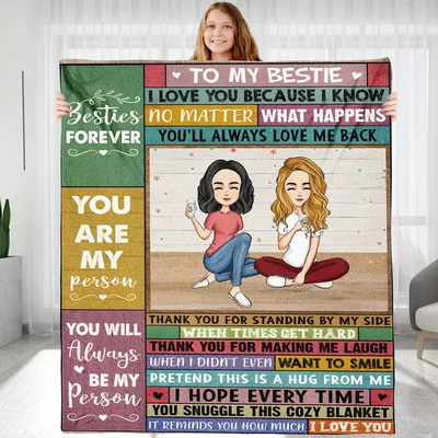 To My Bestie Forever Blanket features colorful text blocks