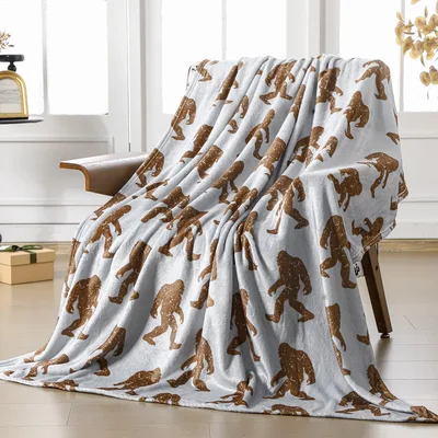 Silver Grey Bigfoot Stroll Blanket - Sasquatch Pattern Throw