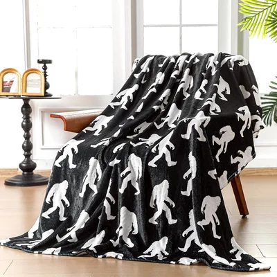 Bigfoot Pattern Black Blanket for Sasquatch Fans