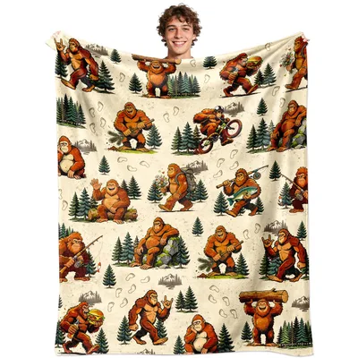 Camping Bigfoot Blanket: Woodland Sasquatch Scenes