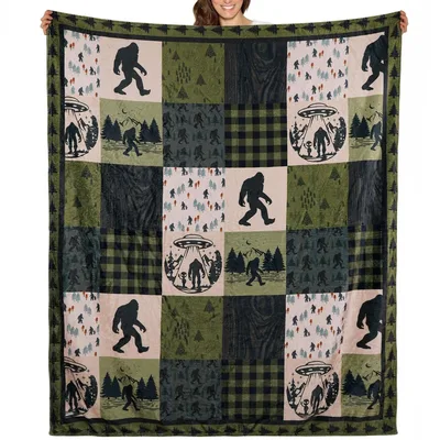 Bigfoot Patchwork Blanket for Forest Dreamers and Sky Watchers