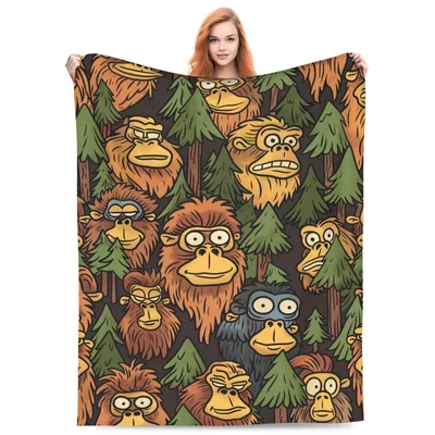Forest Creature Blanket: Bigfoot Pattern Forest Throw