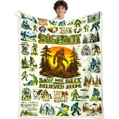 Bigfoot Sasquatch Outdoors Blanket Forest Creature Collage